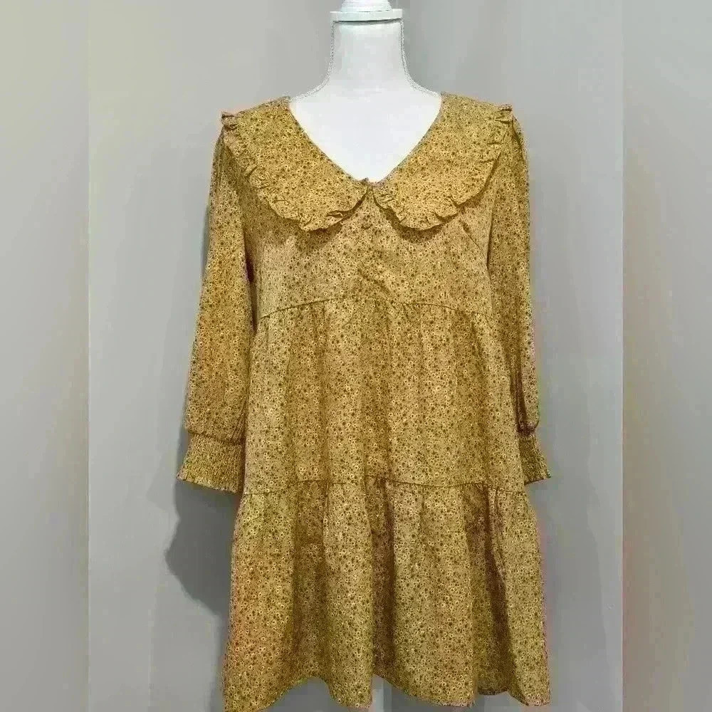LUSH Clothing Women's Yellow and Brown Floral Dress